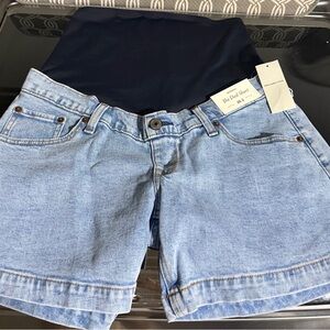 Abercrombie & Fitch Light Blue Denim Maternity Shorts with Navy Belly Band
